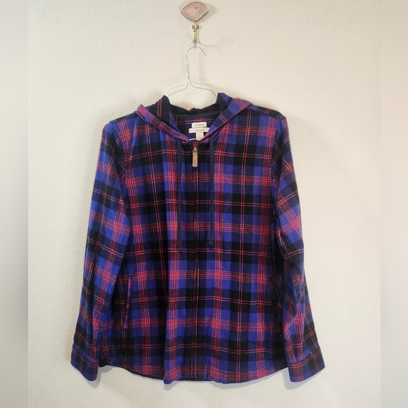 L.L. Bean Women's Scotch Plaid Flannel Zip Up Hoodie Relaxed Fit Size Large - Picture 4 of 11